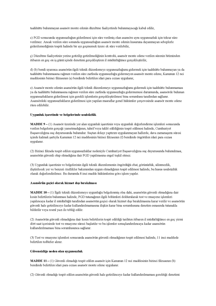 ASANSÖR PİYASA GÖZETİMİ VE DENETİMİ YÖNETMELİĞİ