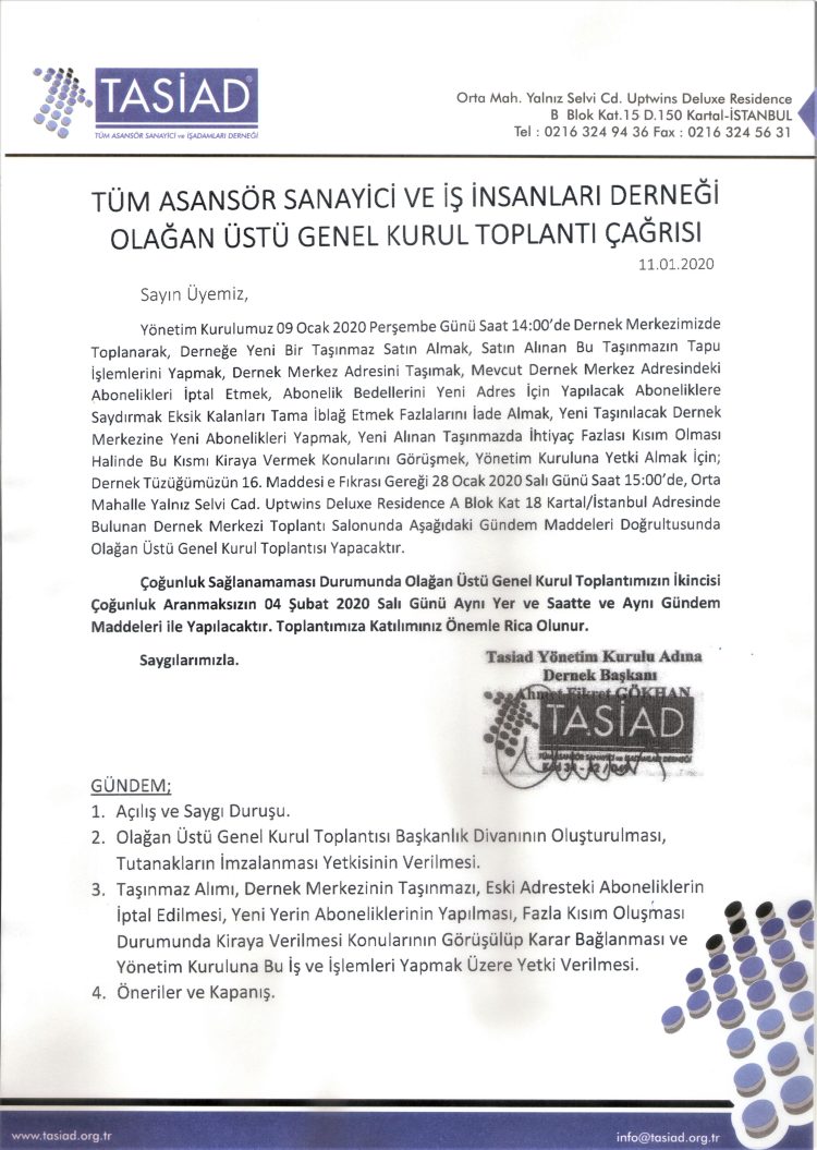 OLAĞAN ÜSTÜ GENEL KURUL TOPLANTI ÇAĞRISI