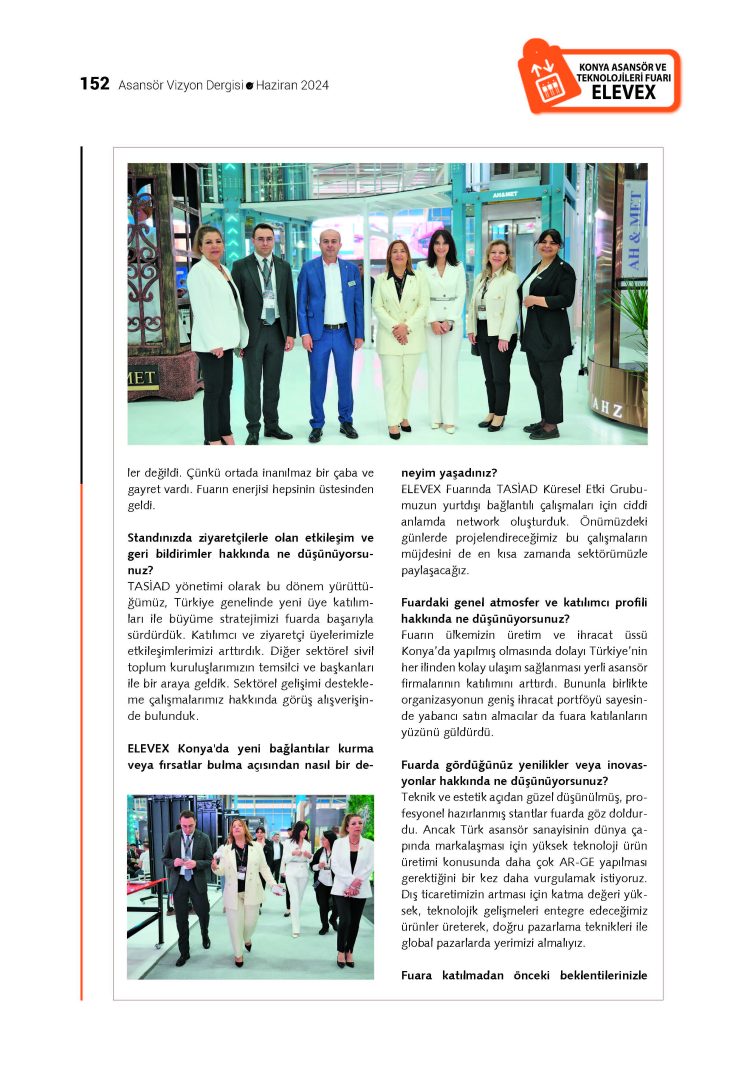 Türk asansör sanayisinin BİRLİK ve DAYANIŞMA temelinde oluşturduğu gücün adı: ELEVEX – Asansör Vizyon Dergisi Haziran Sayısı