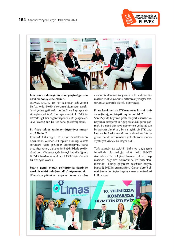 Türk asansör sanayisinin BİRLİK ve DAYANIŞMA temelinde oluşturduğu gücün adı: ELEVEX – Asansör Vizyon Dergisi Haziran Sayısı